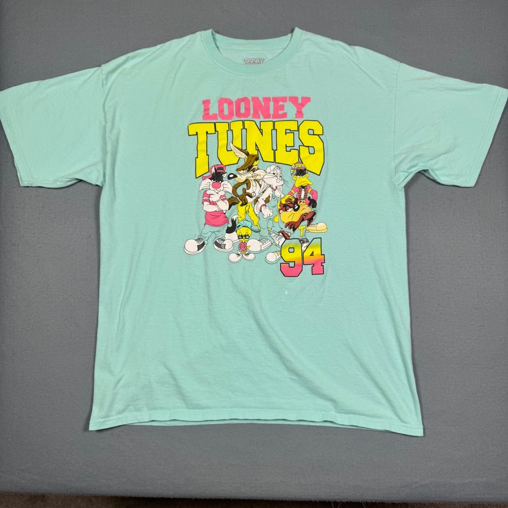 Looney Tunes 94 Graphic T Shirt Mens 2XL Mint Green Cotton Hip Hop 90s Style